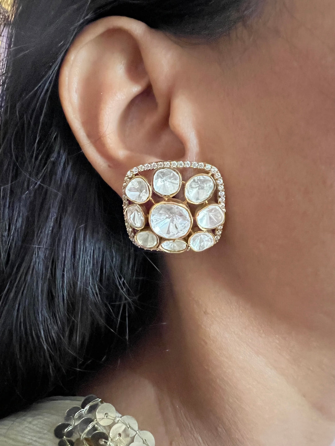 Pure 925 Silver Polki Stud Earrings - Premium Quality, Exquisite Craftsmanship