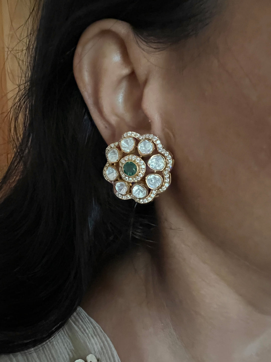 Pure 925 Silver Polki Stud Earrings - Premium Quality, Exquisite Craftsmanship