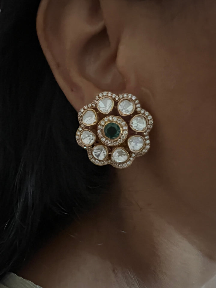 Pure 925 Silver Polki Stud Earrings - Premium Quality, Exquisite Craftsmanship