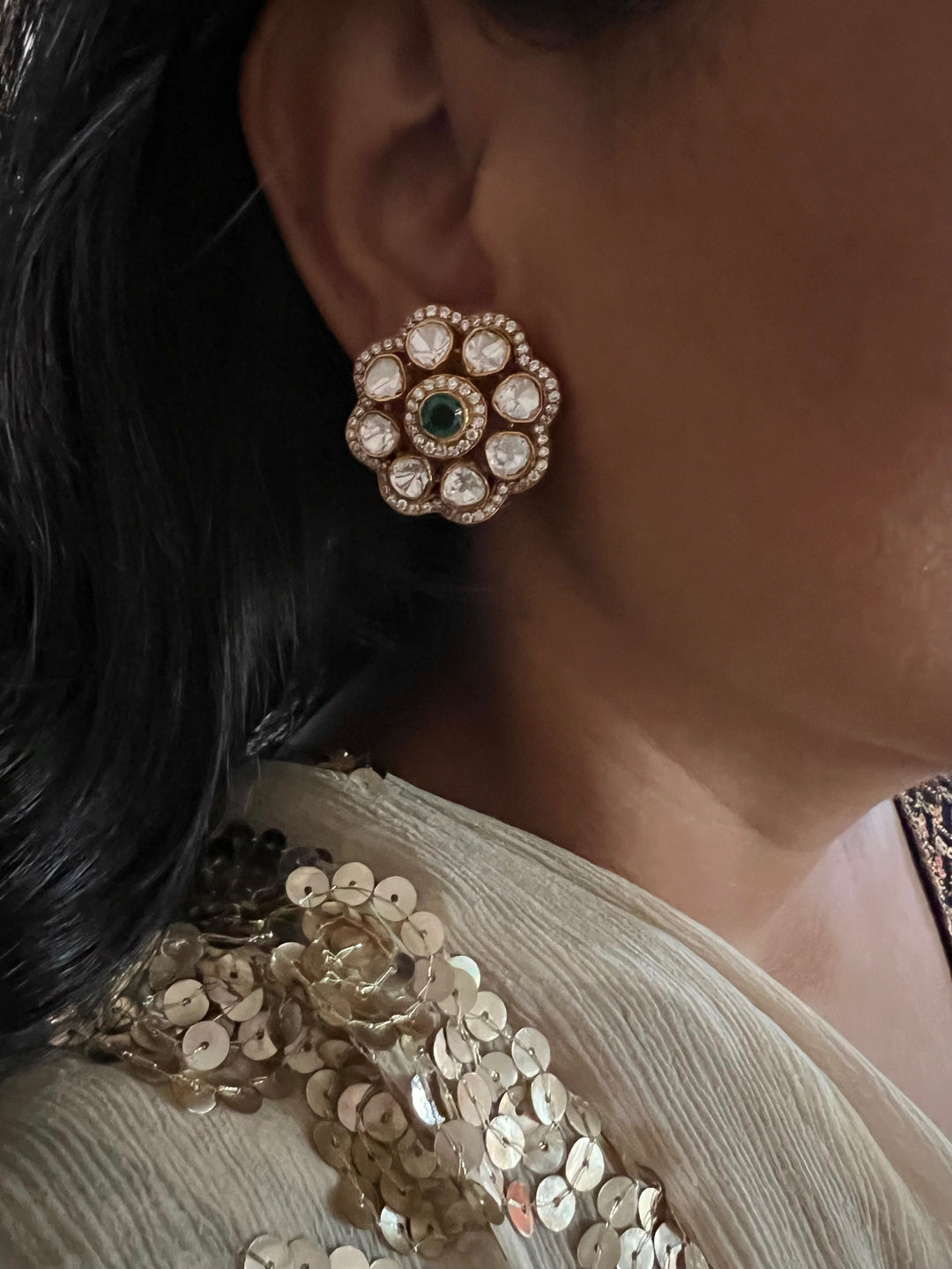 Pure 925 Silver Polki Stud Earrings - Premium Quality, Exquisite Craftsmanship