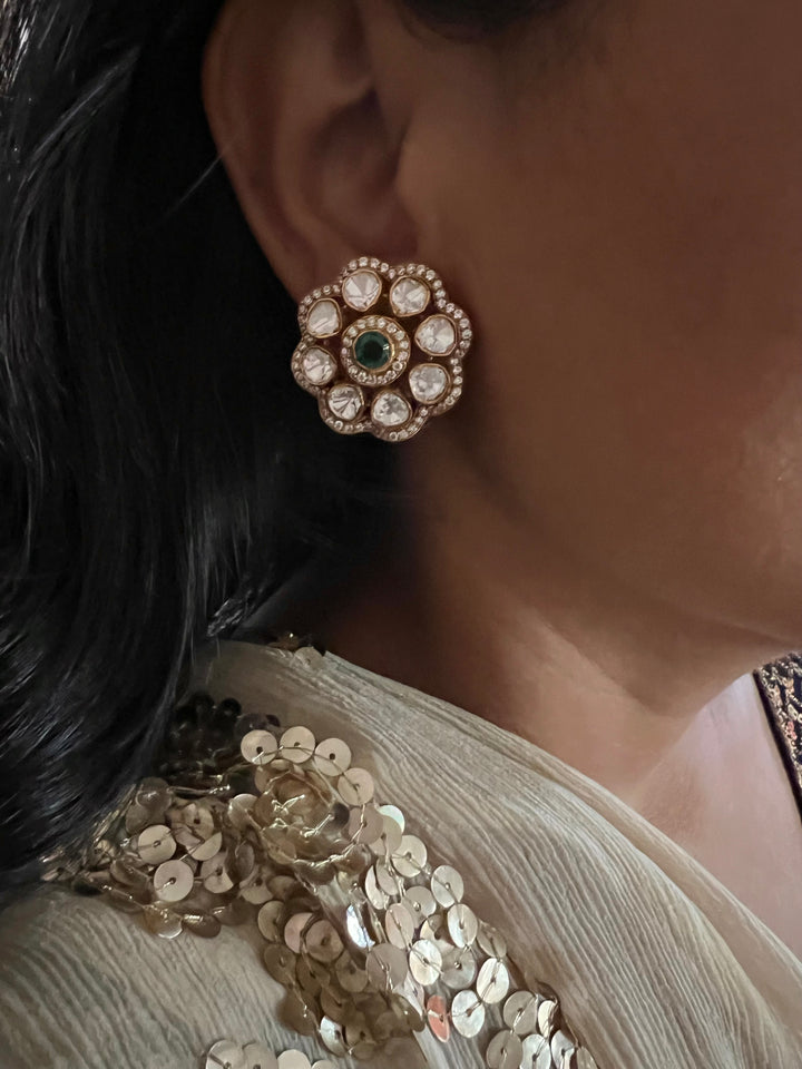 Pure 925 Silver Polki Stud Earrings - Premium Quality, Exquisite Craftsmanship