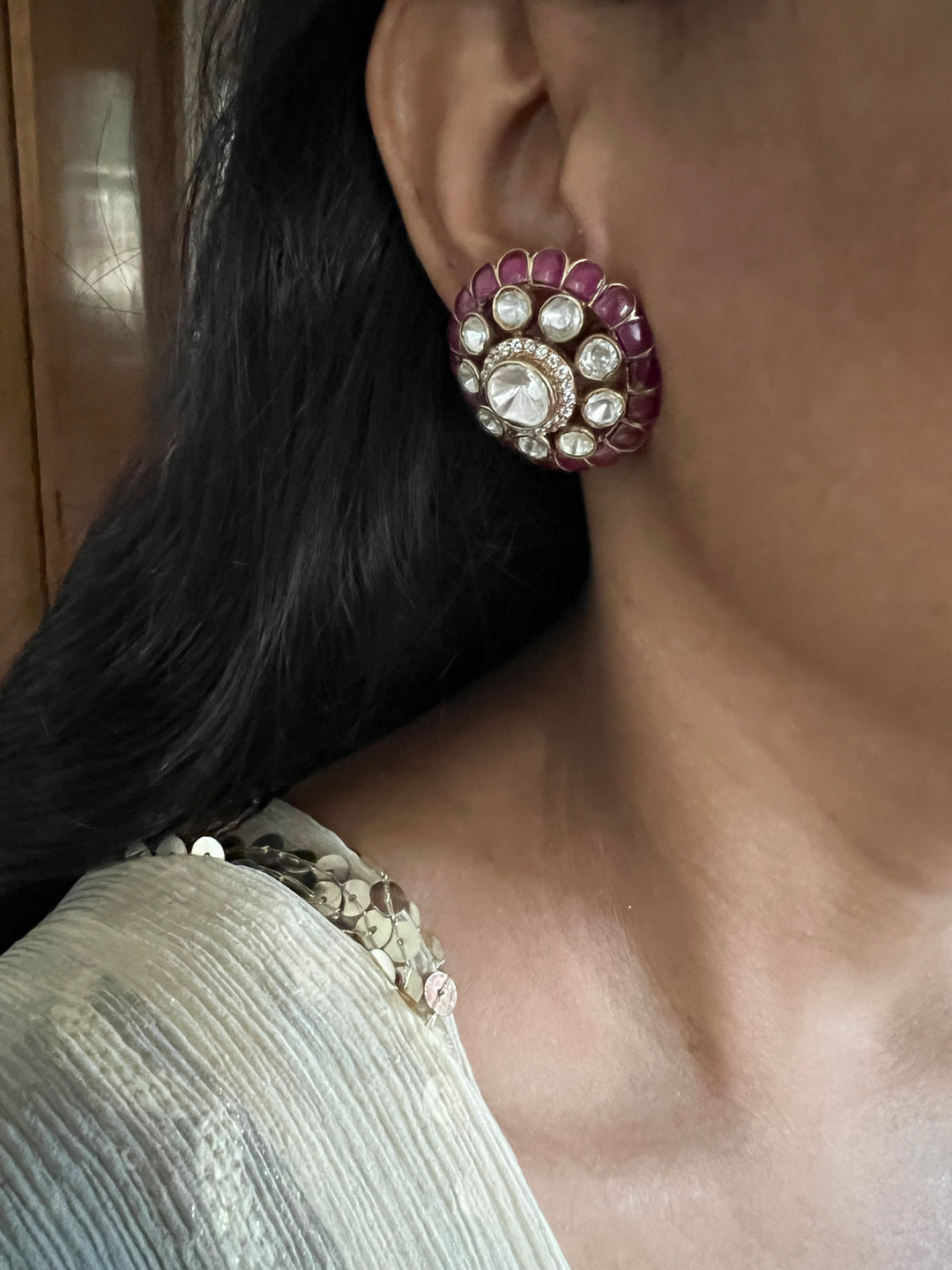 Pure 925 Silver Polki Stud Earrings - Premium Quality, Exquisite Craftsmanship