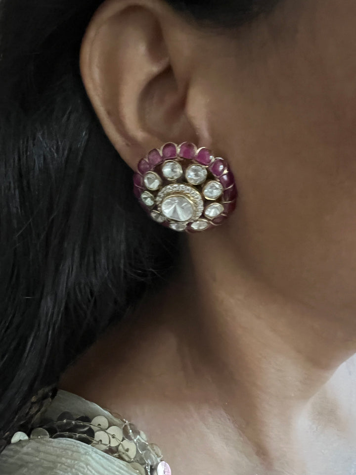 Pure 925 Silver Polki Stud Earrings - Premium Quality, Exquisite Craftsmanship