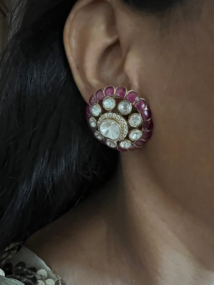 Pure 925 Silver Polki Stud Earrings - Premium Quality, Exquisite Craftsmanship