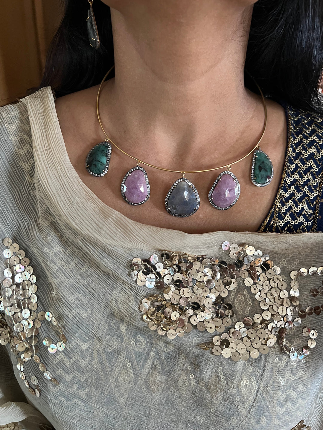 Multi Sapphire Silver Necklace Set - Unmatched Quality and Style