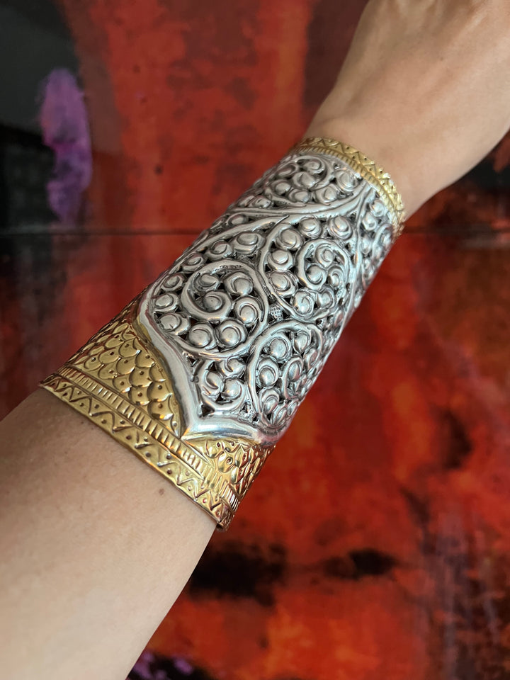 Antique Rajasthani Open Cuff - Premium Quality Silver Replica