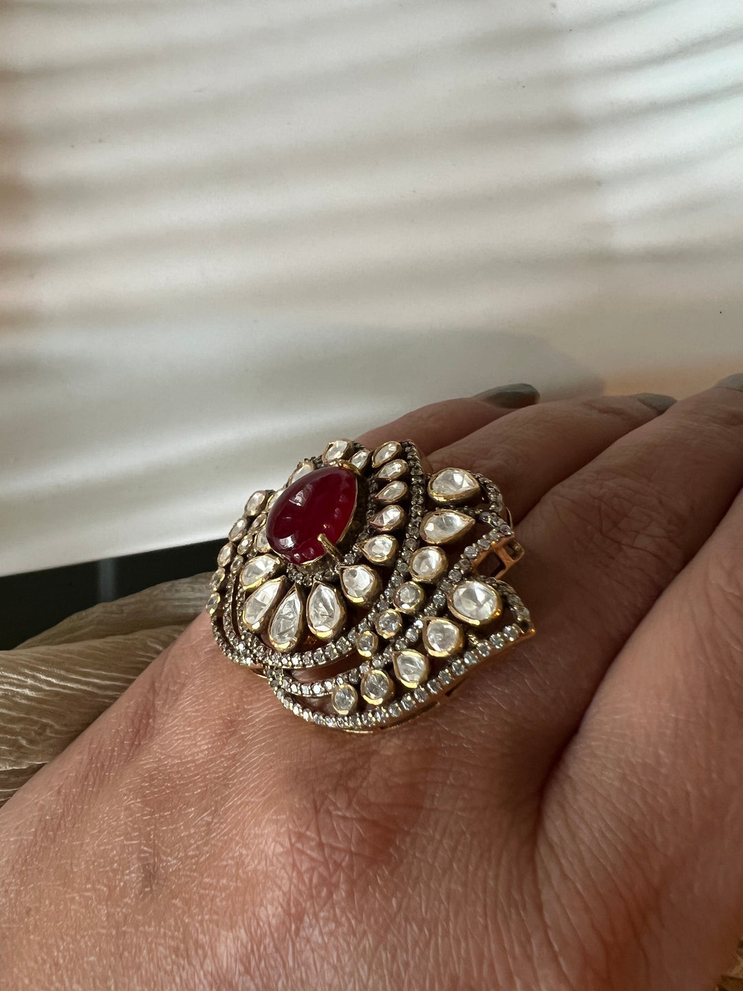 Lotus Polki Silver Ring - A Touch of Timeless Beauty