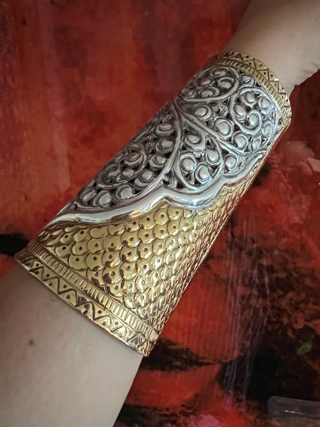 Antique Rajasthani Open Cuff - Premium Quality Silver Replica