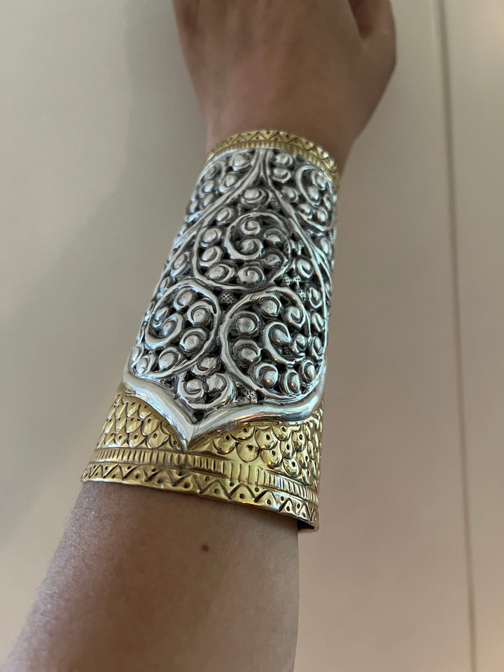 Antique Rajasthani Open Cuff - Premium Quality Silver Replica