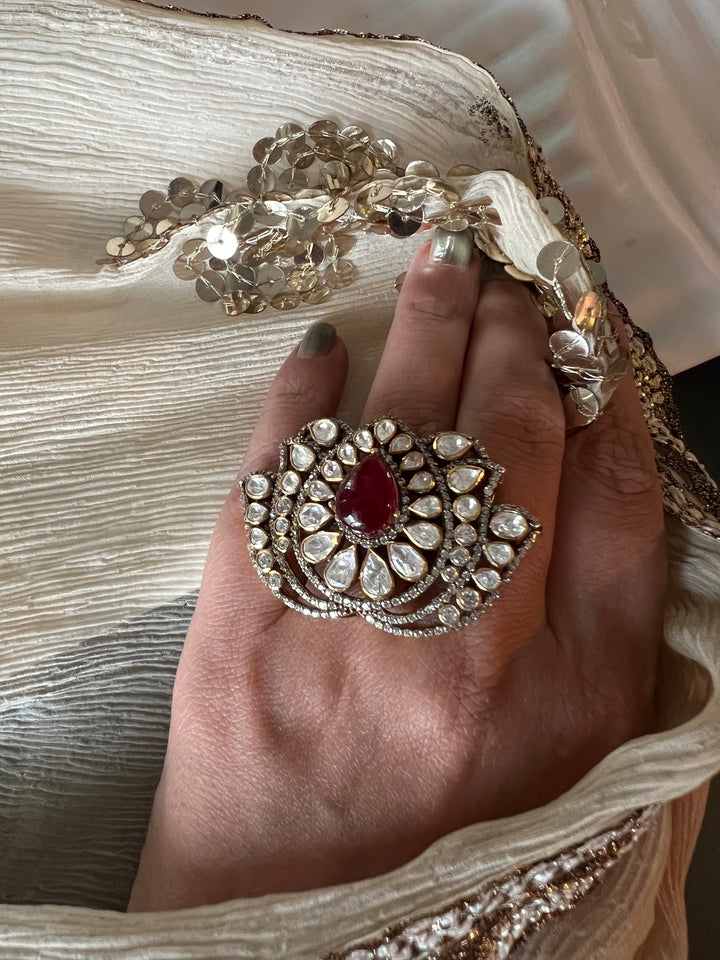 Lotus Polki Silver Ring - A Touch of Timeless Beauty