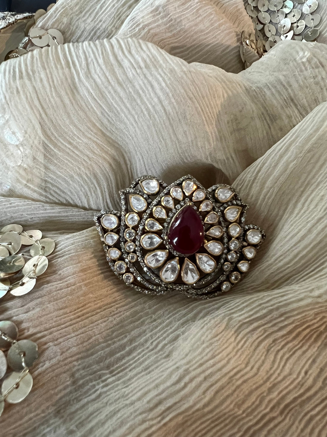 Lotus Polki Silver Ring - A Touch of Timeless Beauty