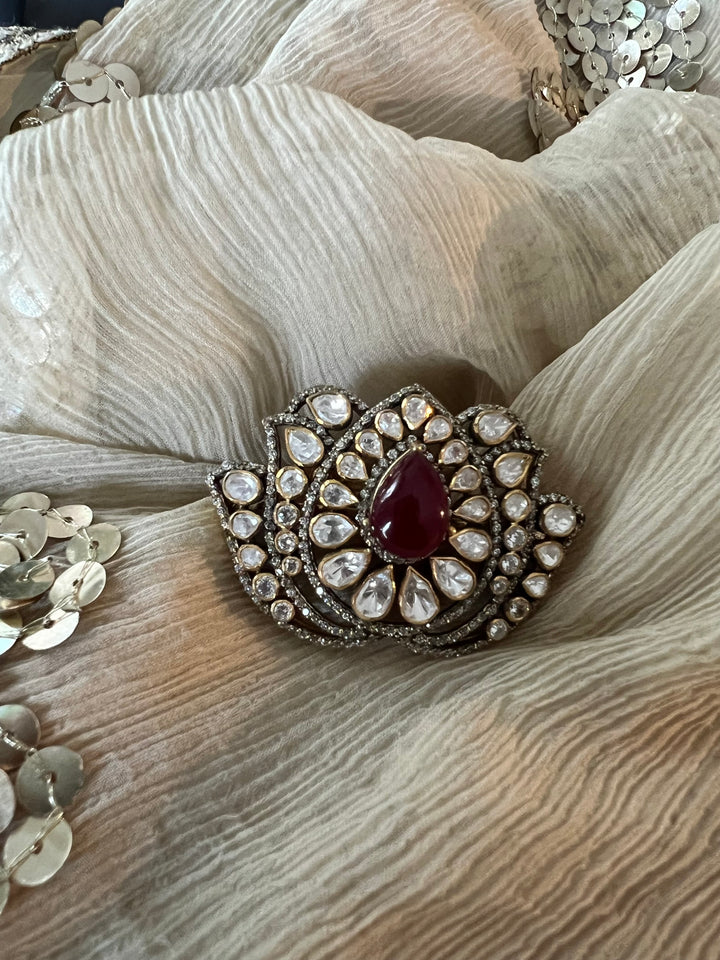 Lotus Polki Silver Ring - A Touch of Timeless Beauty