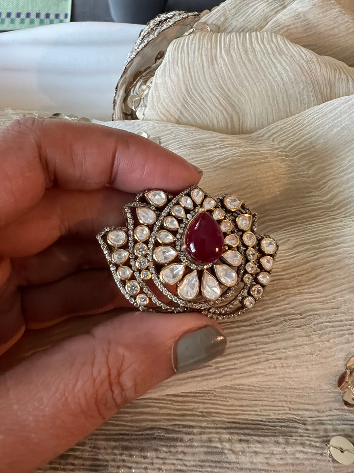 Lotus Polki Silver Ring - A Touch of Timeless Beauty