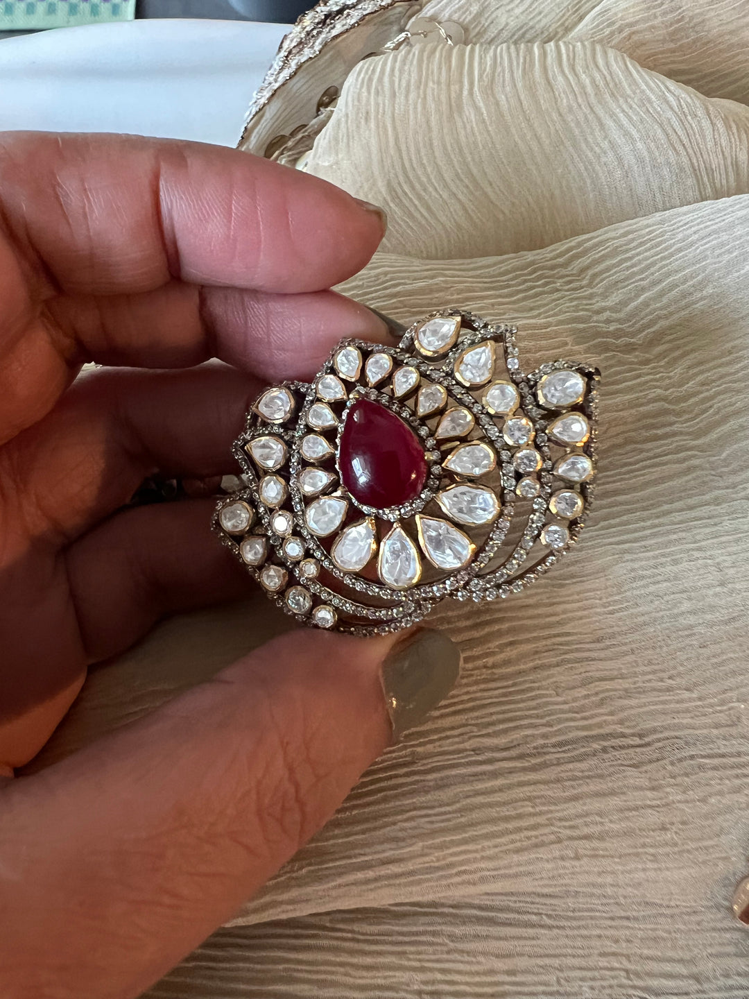 Lotus Polki Silver Ring - A Touch of Timeless Beauty