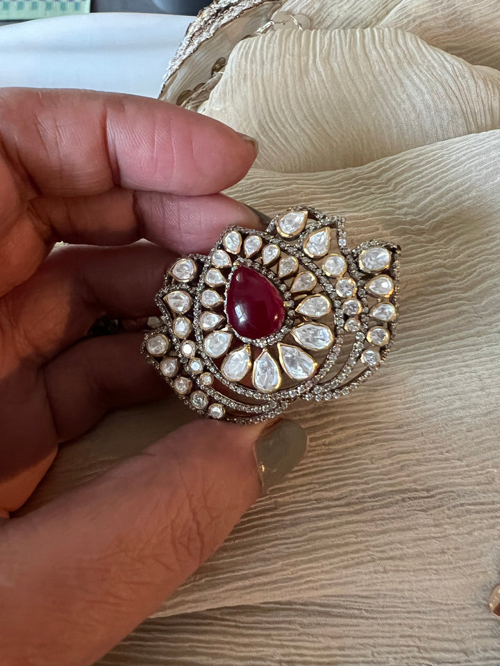 Lotus Polki Silver Ring - A Touch of Timeless Beauty