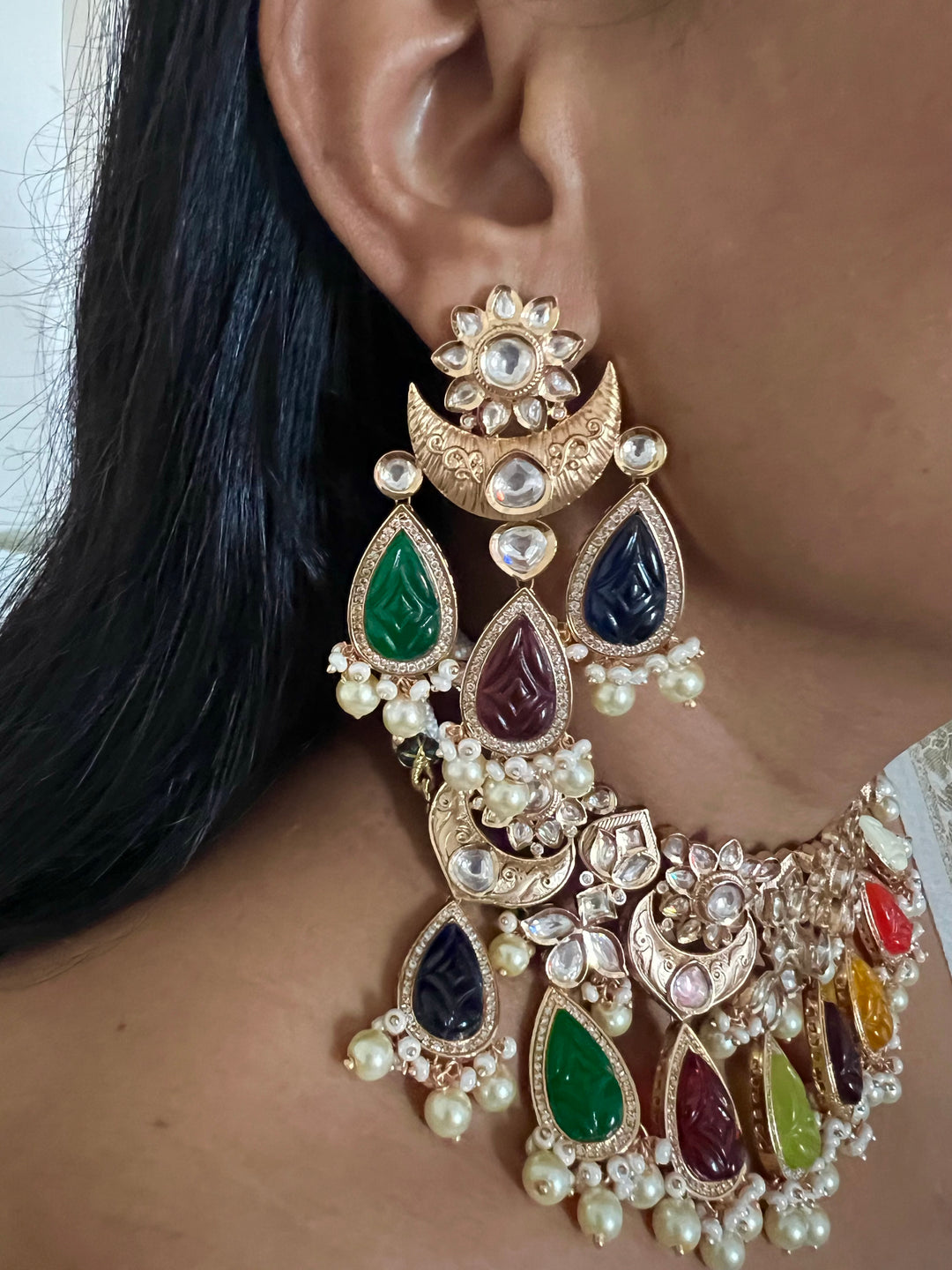 Multicoloured Bridal Kundan Choker Necklace with Earrings