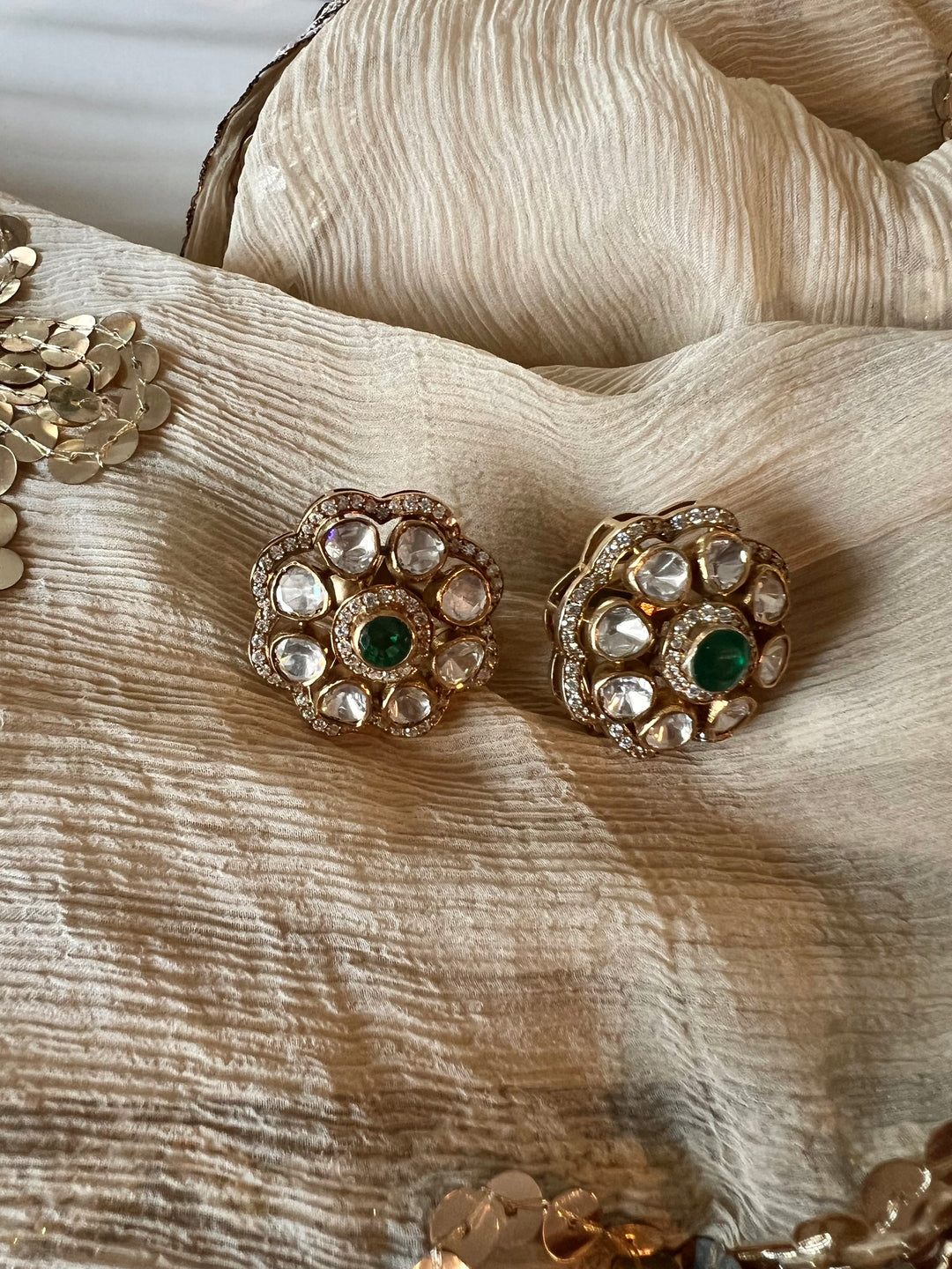 Pure 925 Silver Polki Stud Earrings - Premium Quality, Exquisite Craftsmanship