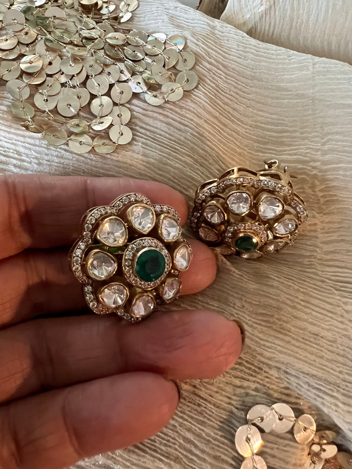 Pure 925 Silver Polki Stud Earrings - Premium Quality, Exquisite Craftsmanship