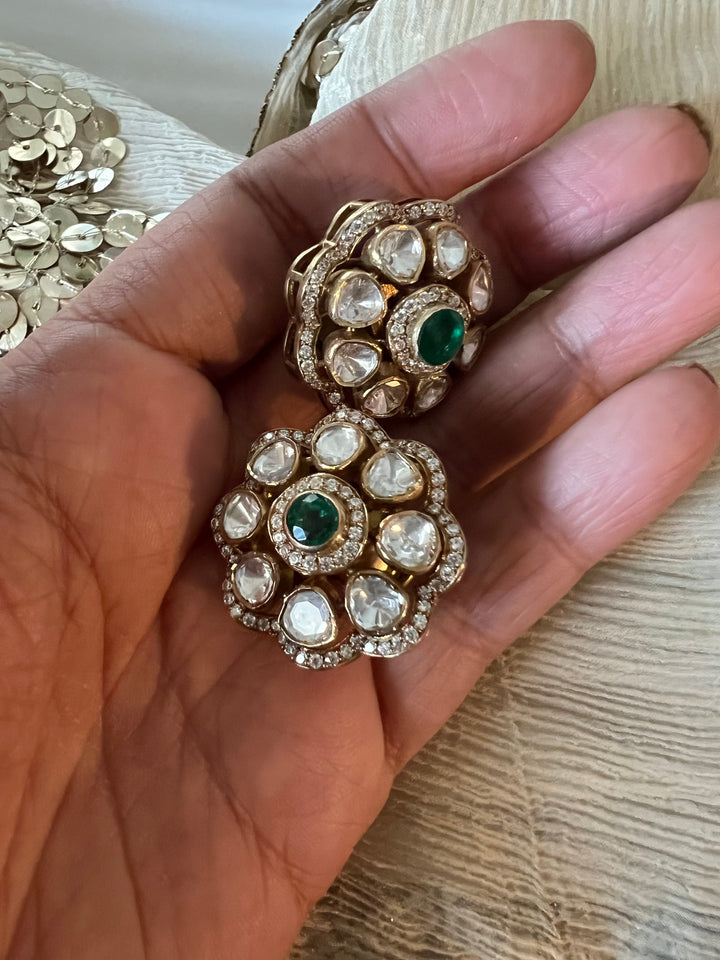 Pure 925 Silver Polki Stud Earrings - Premium Quality, Exquisite Craftsmanship