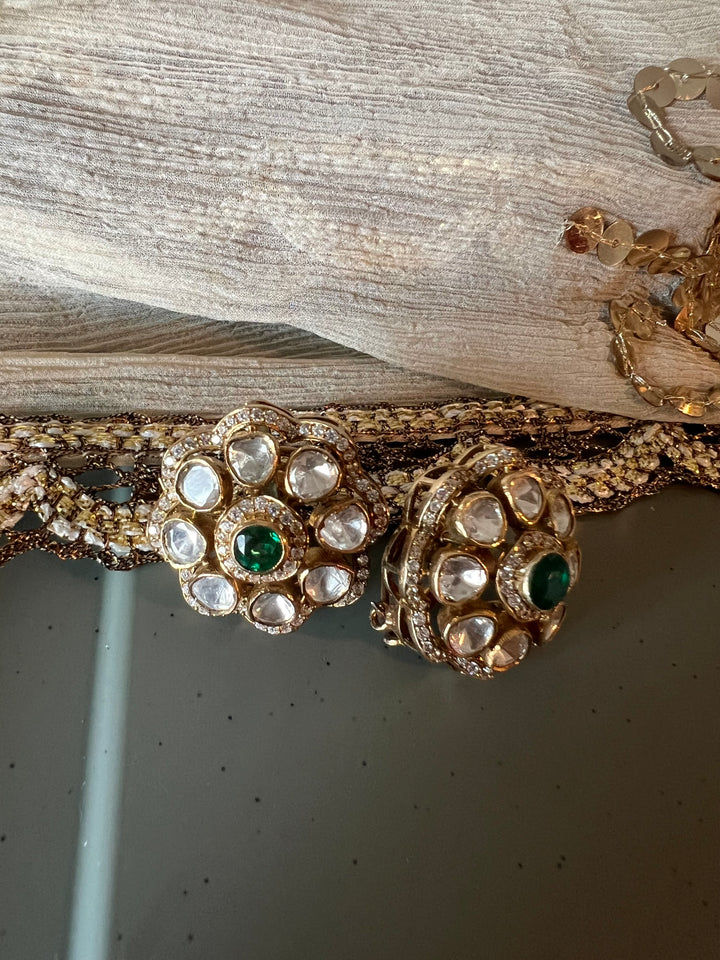 Pure 925 Silver Polki Stud Earrings - Premium Quality, Exquisite Craftsmanship