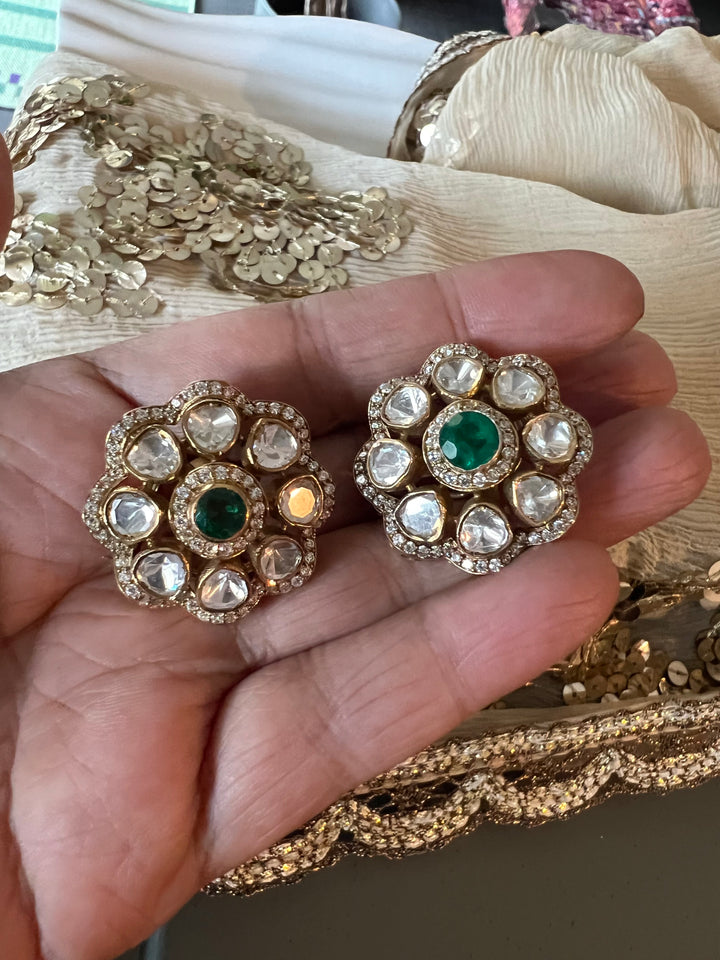 Pure 925 Silver Polki Stud Earrings - Premium Quality, Exquisite Craftsmanship