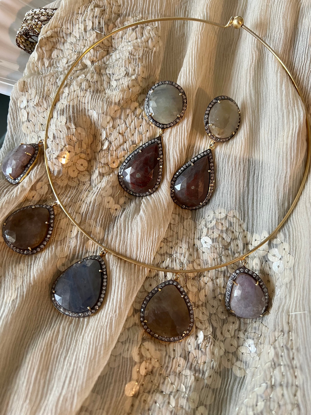 Multi Sapphire Silver Necklace Set - Unmatched Quality and Style