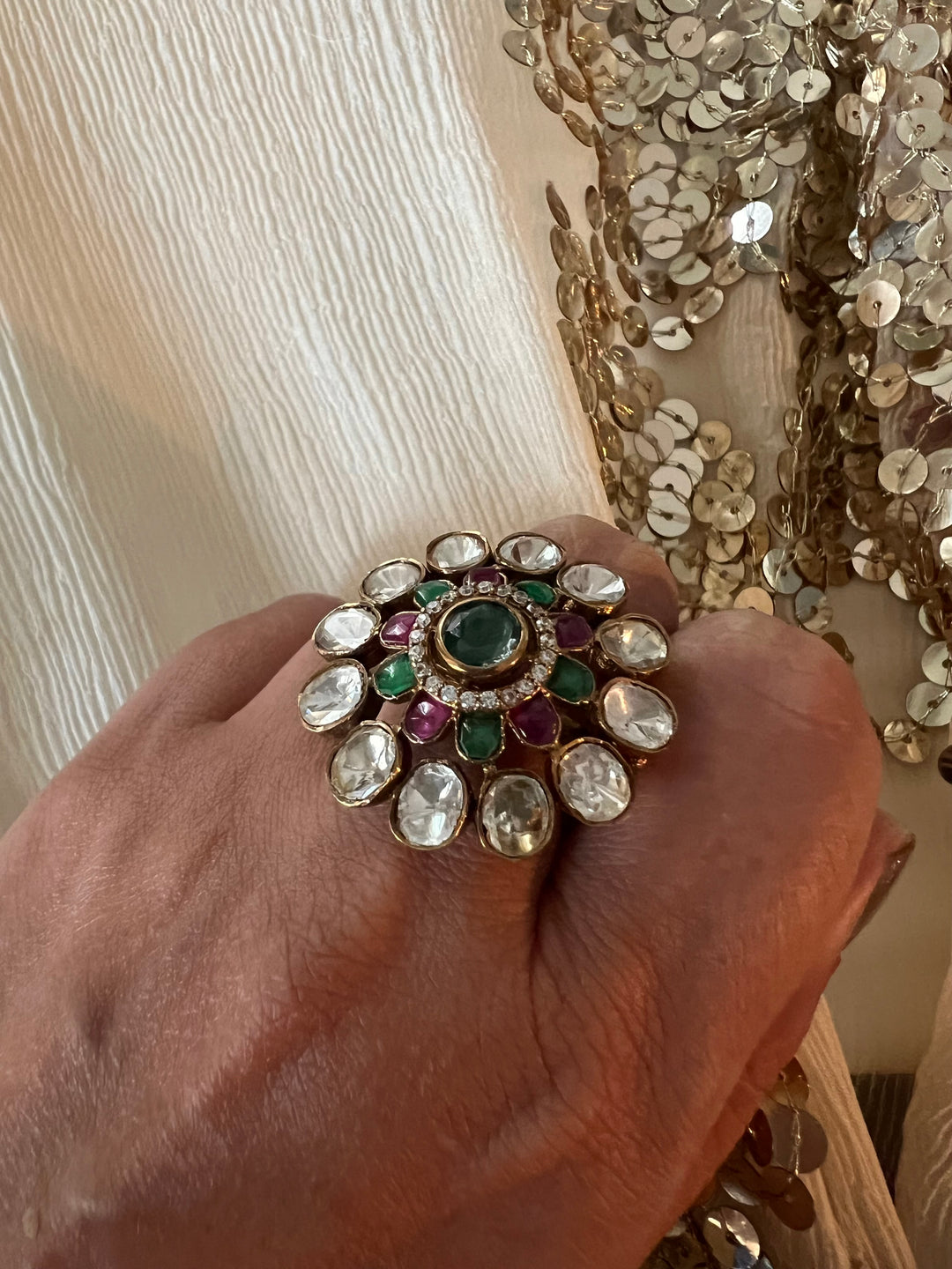 Polki Silver Ring - A Touch of Timeless Beauty