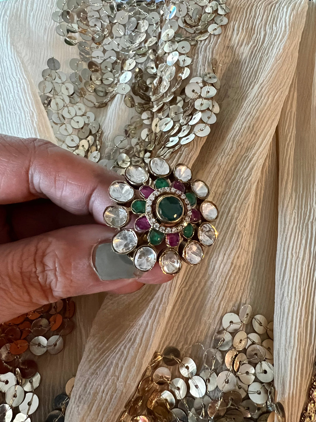 Polki Silver Ring - A Touch of Timeless Beauty