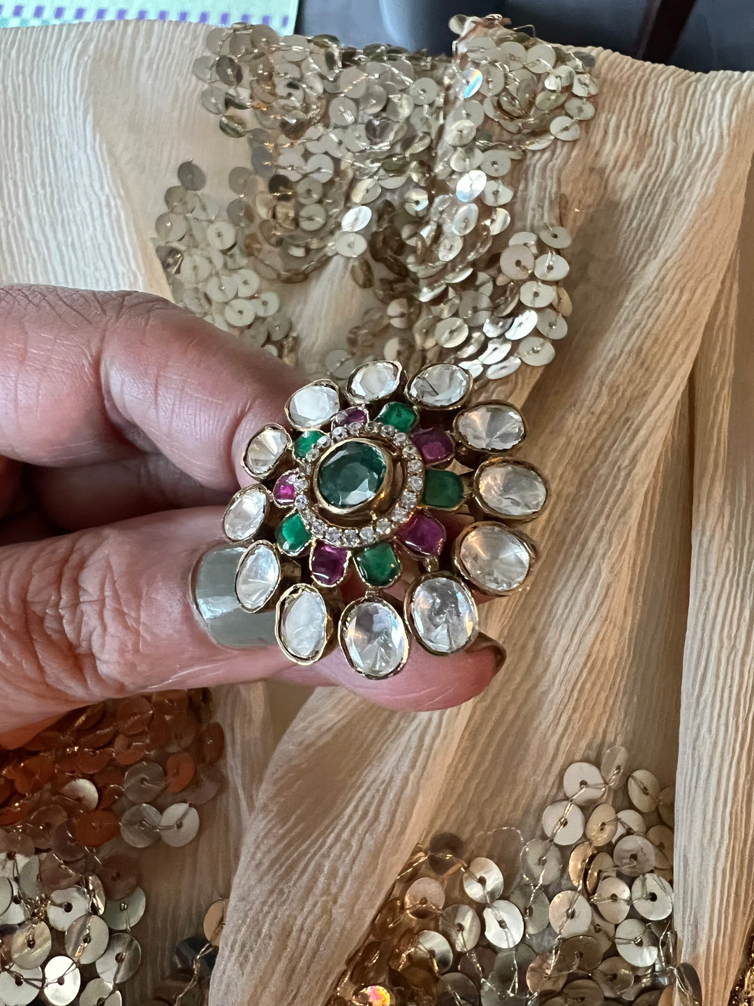 Polki Silver Ring - A Touch of Timeless Beauty