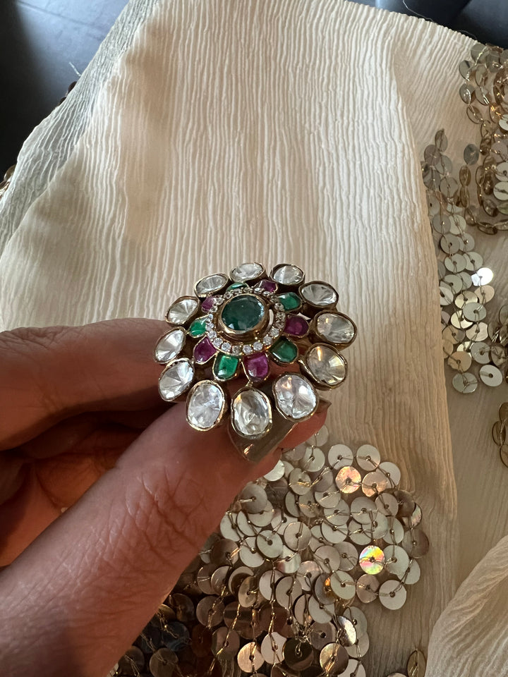 Polki Silver Ring - A Touch of Timeless Beauty