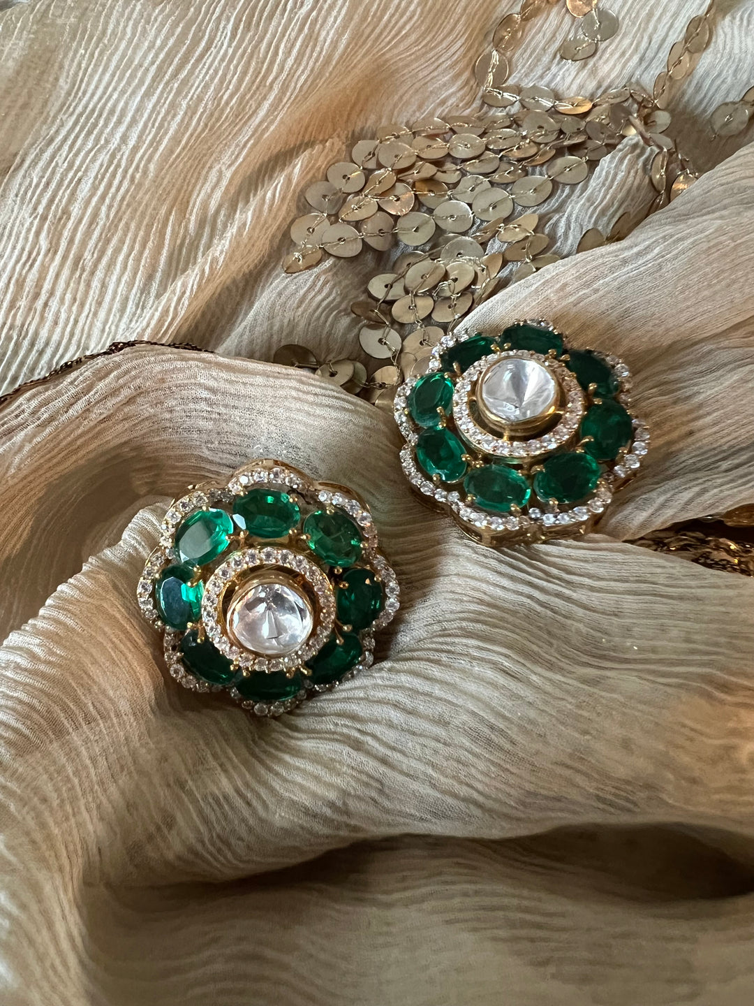 Pure 925 Silver Polki Stud Earrings - Premium Quality, Exquisite Craftsmanship