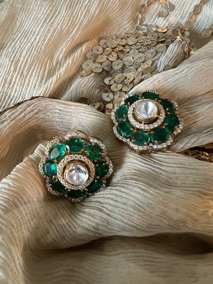 Pure 925 Silver Polki Stud Earrings - Premium Quality, Exquisite Craftsmanship