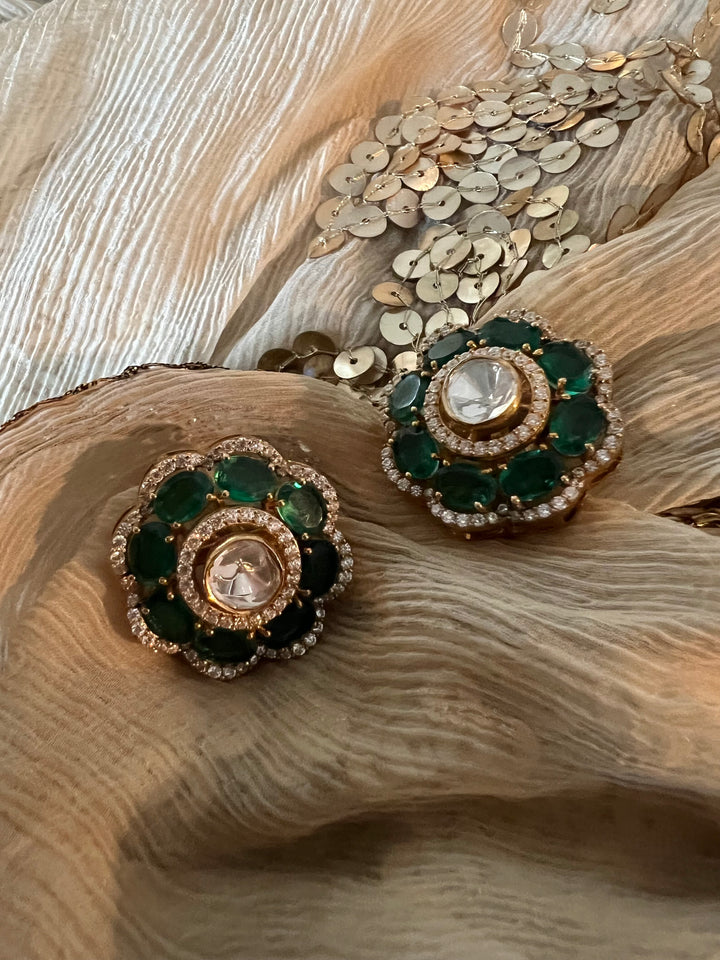 Pure 925 Silver Polki Stud Earrings - Premium Quality, Exquisite Craftsmanship