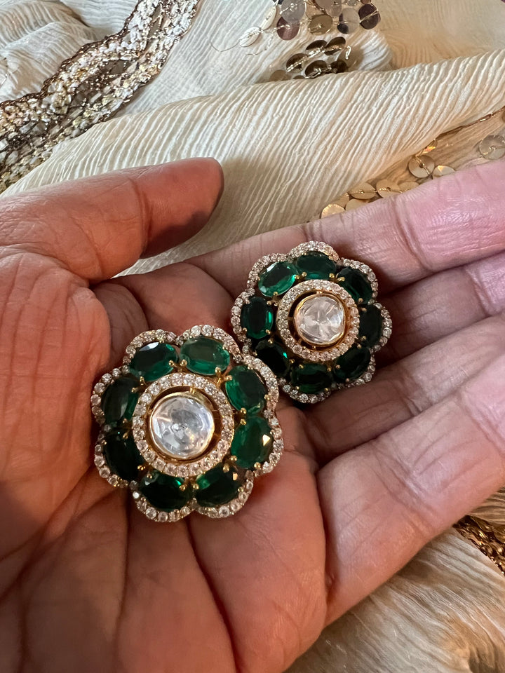 Pure 925 Silver Polki Stud Earrings - Premium Quality, Exquisite Craftsmanship