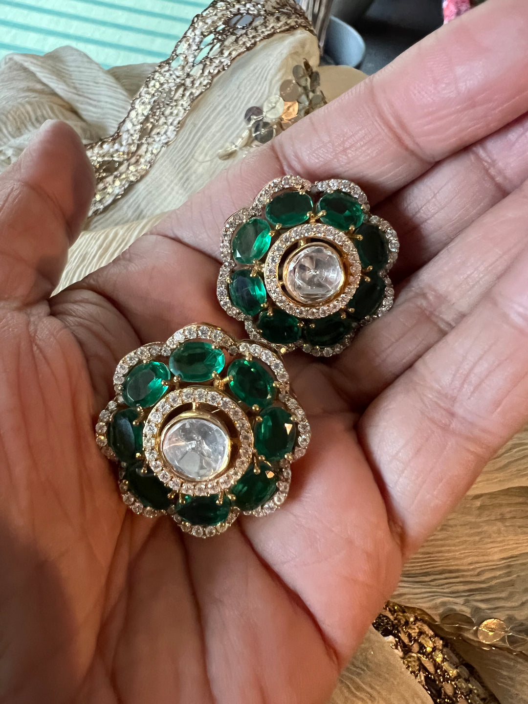 Pure 925 Silver Polki Stud Earrings - Premium Quality, Exquisite Craftsmanship