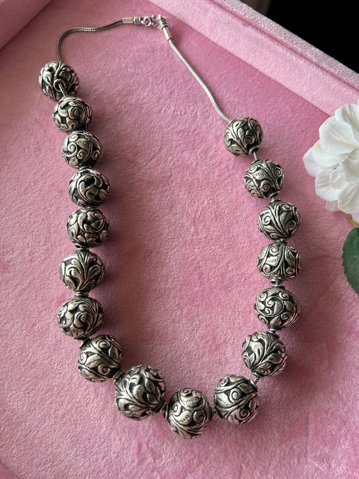 Chitai Work Silver Ball Necklace - 925 Sterling Silver Elegance
