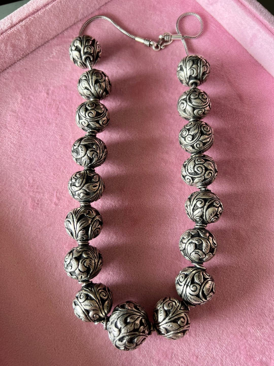 Chitai Work Silver Ball Necklace - 925 Sterling Silver Elegance