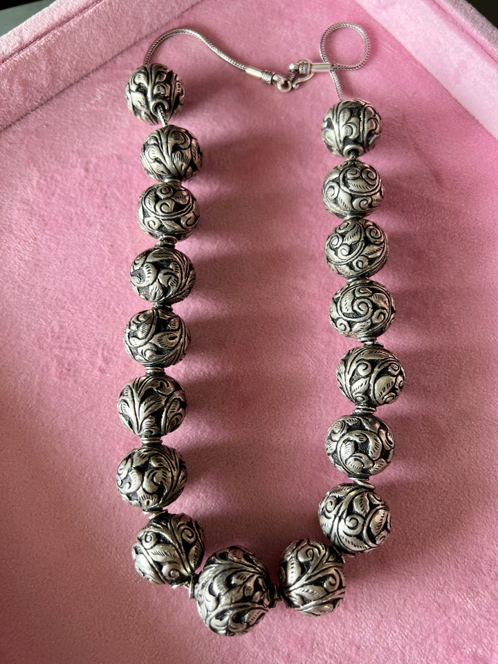 Chitai Work Silver Ball Necklace - 925 Sterling Silver Elegance