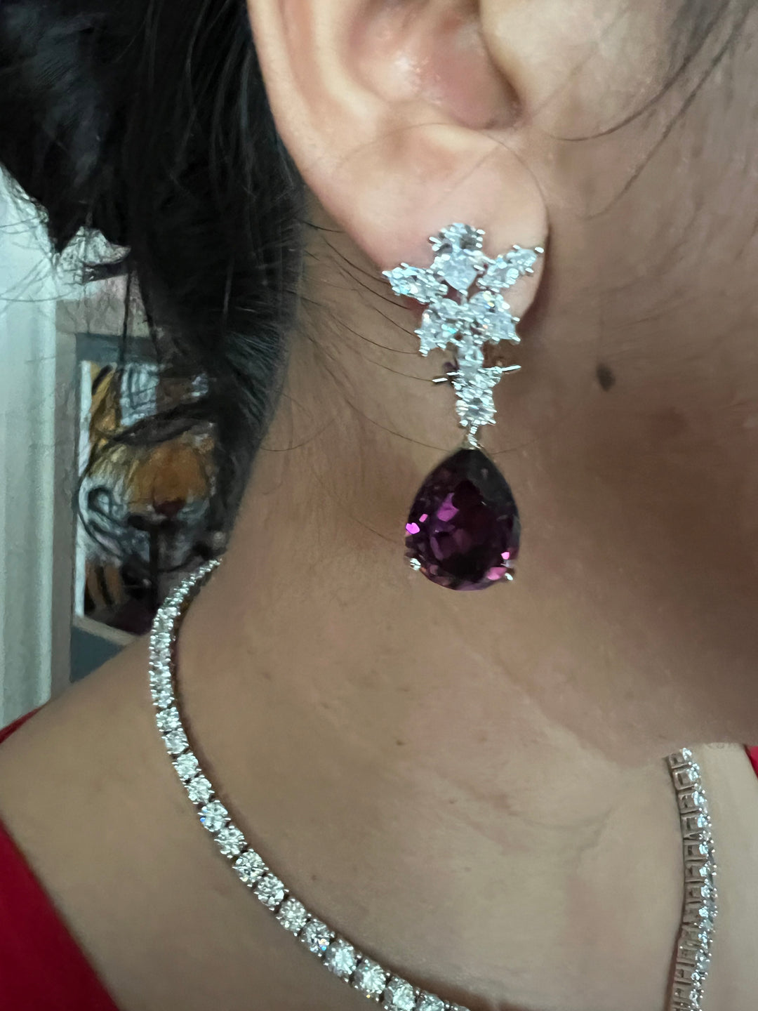 SHIVKA AD Amethyst Necklace Set | CZ Stones | Silver Polish | Cocktail Jewelry