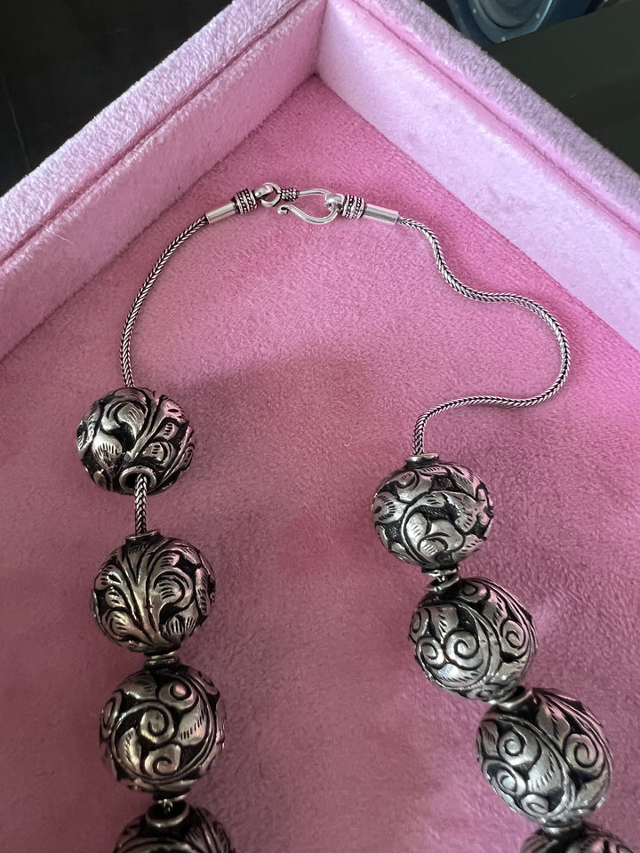 Chitai Work Silver Ball Necklace - 925 Sterling Silver Elegance