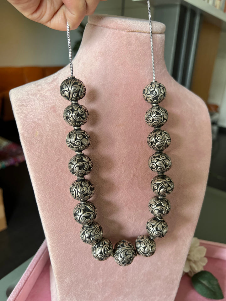 Chitai Work Silver Ball Necklace - 925 Sterling Silver Elegance