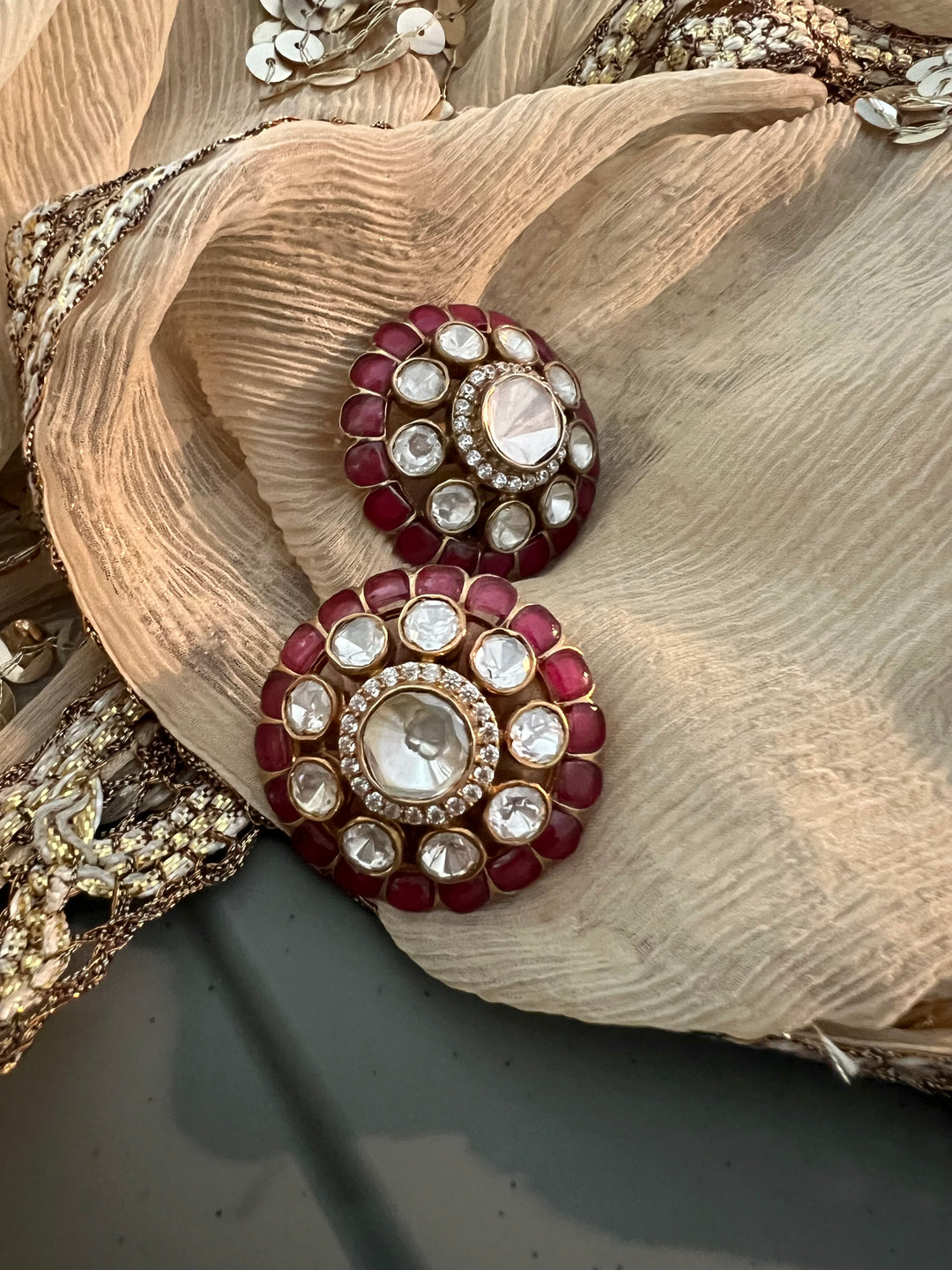 Pure 925 Silver Polki Stud Earrings - Premium Quality, Exquisite Craftsmanship