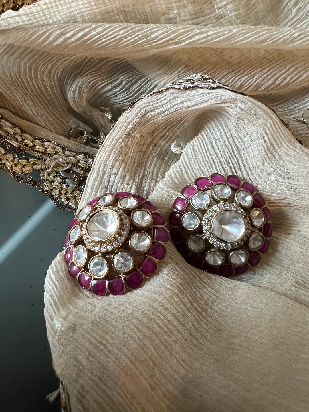 Pure 925 Silver Polki Stud Earrings - Premium Quality, Exquisite Craftsmanship