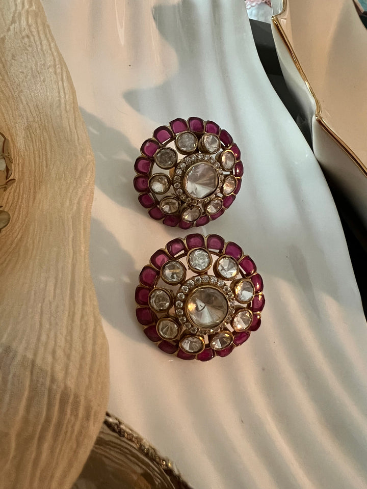 Pure 925 Silver Polki Stud Earrings - Premium Quality, Exquisite Craftsmanship