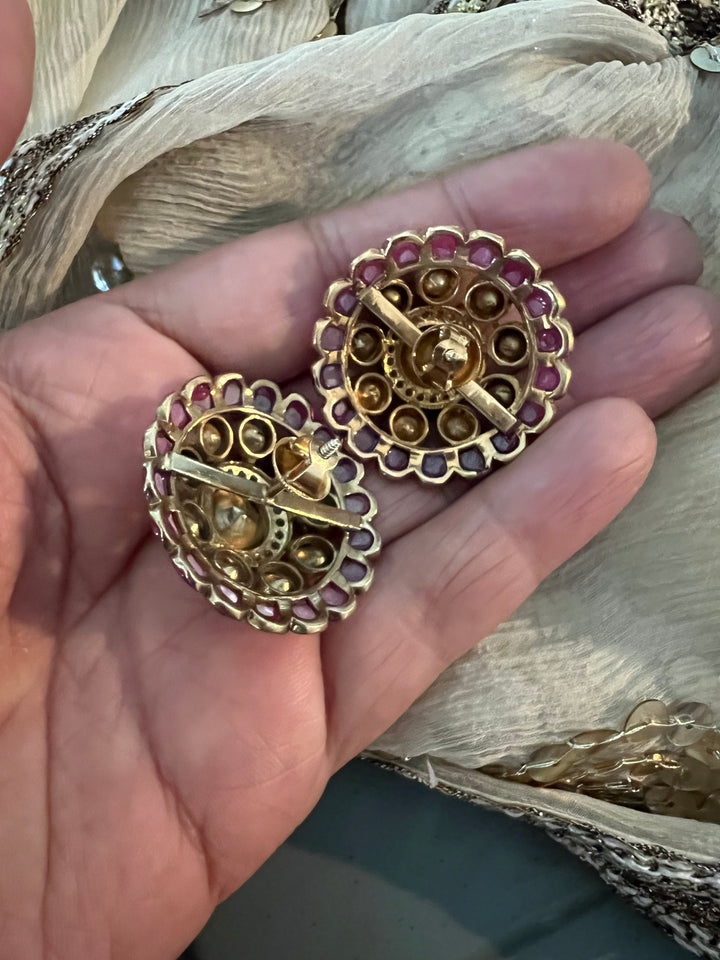 Pure 925 Silver Polki Stud Earrings - Premium Quality, Exquisite Craftsmanship