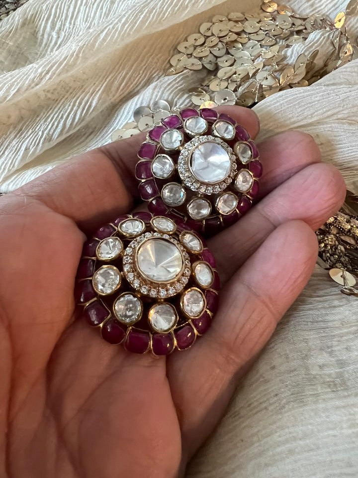 Pure 925 Silver Polki Stud Earrings - Premium Quality, Exquisite Craftsmanship