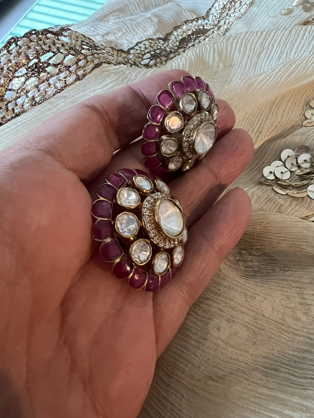 Pure 925 Silver Polki Stud Earrings - Premium Quality, Exquisite Craftsmanship