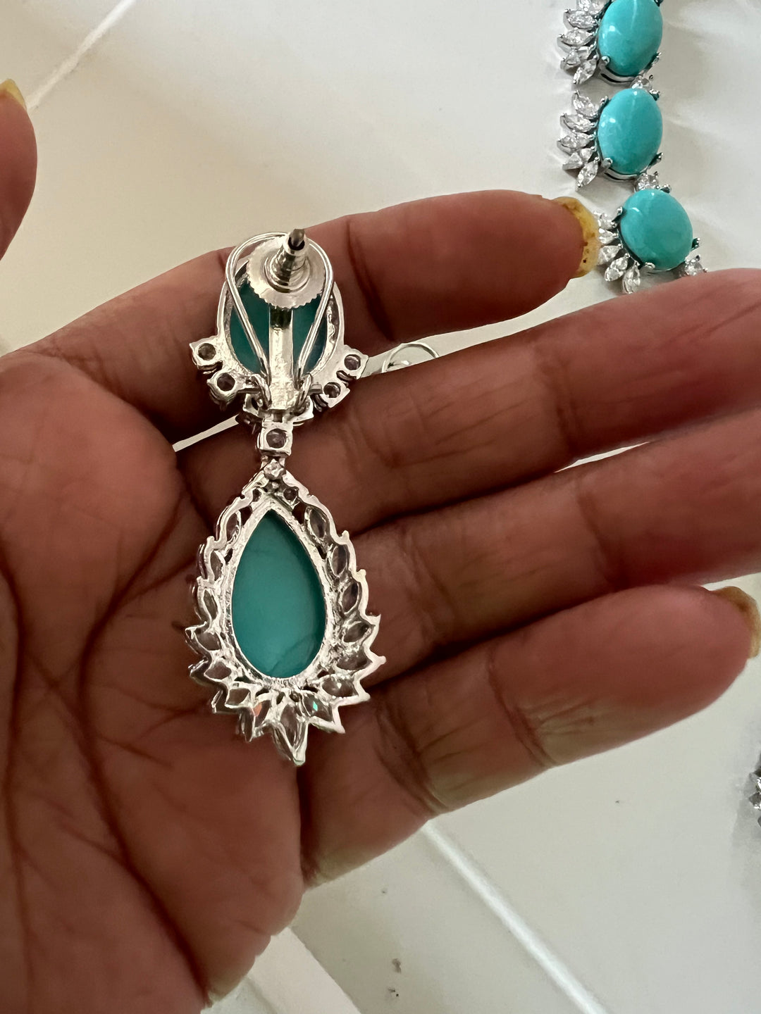 SHIVKA Turquoise Necklace Set | Faux Diamonds | Rhodium Plated
