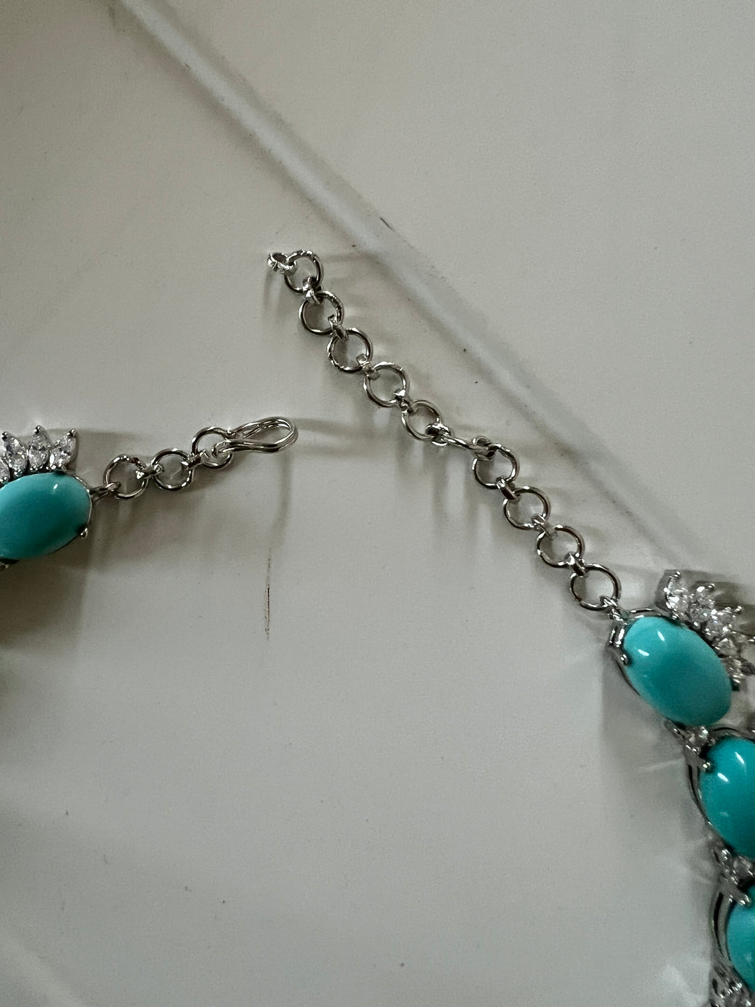 SHIVKA Turquoise Necklace Set | Faux Diamonds | Rhodium Plated