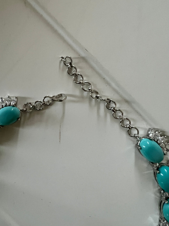 SHIVKA Turquoise Necklace Set | Faux Diamonds | Rhodium Plated